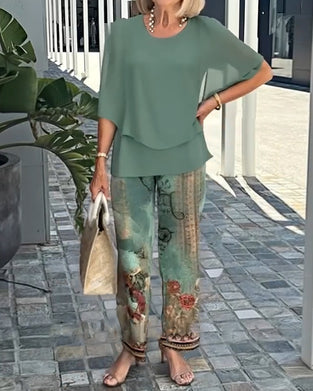 Set Fashion Bedruckte Gerade Hose