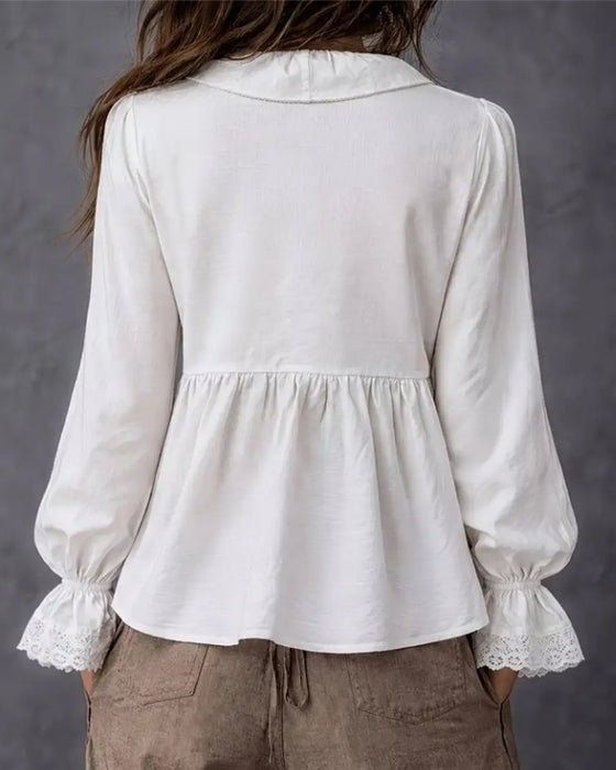 Bluse Mit Reißverschluss Und Rüschenärmeln