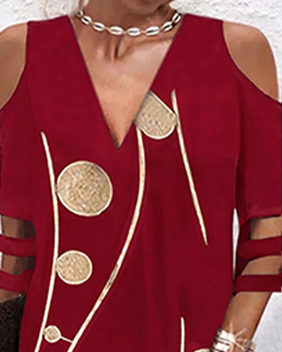 V-Ausschnitt-Off-Shoulder-Kleid Mit Spitzeneinsatz