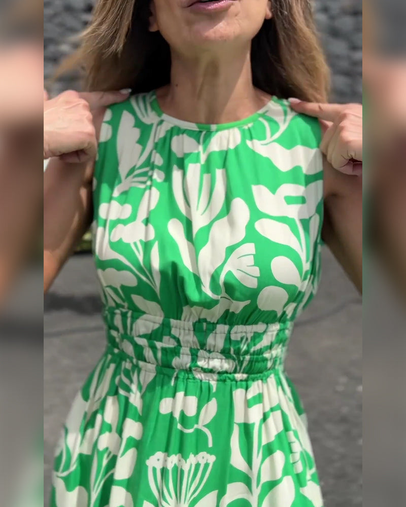 Kleid Ärmellos Lange Taille Gedruckt