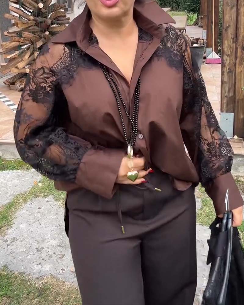 Sexiges Hemd mit Patchwork-Details und Kragen