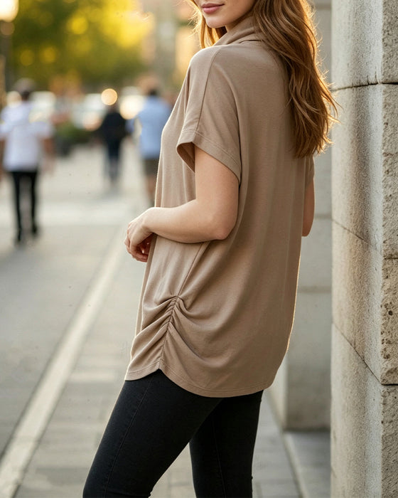 Bluse Mock Neck Kurzarm Seite Gerafft