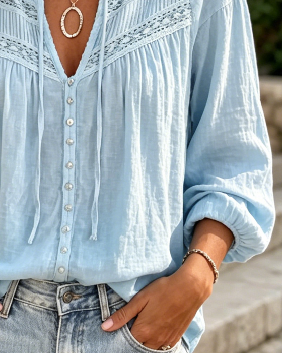 Bluse Lässig Hollow Out Spitze