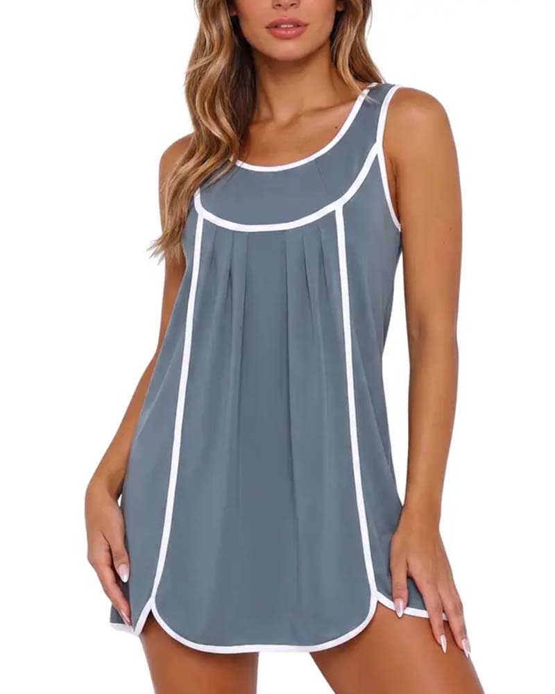 Kleid weiß eingefasst Colorblock ärmellos