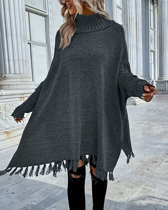 Rollkragenpullover Mit Fledermausärmeln Und Quasten