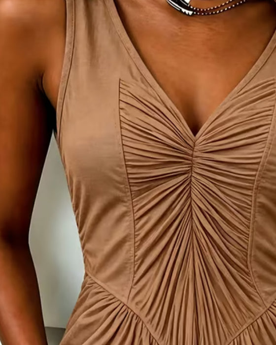 Tanktop V-Ausschnitt Gerafft Patchwork
