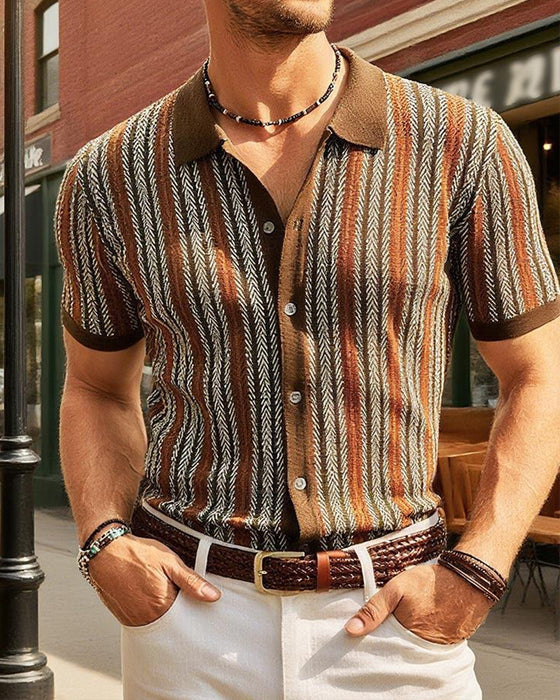 T-Shirt Revers Herren Kurzarm Knopf