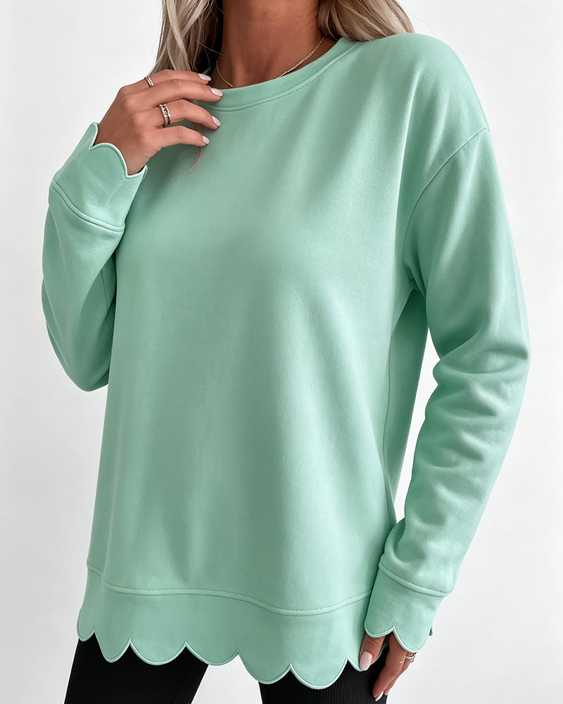 Sweatshirt Scallop Trim Lässig