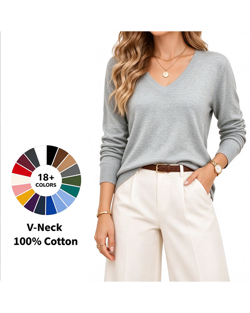 Pullover V-Ausschnitt Uni Langarm