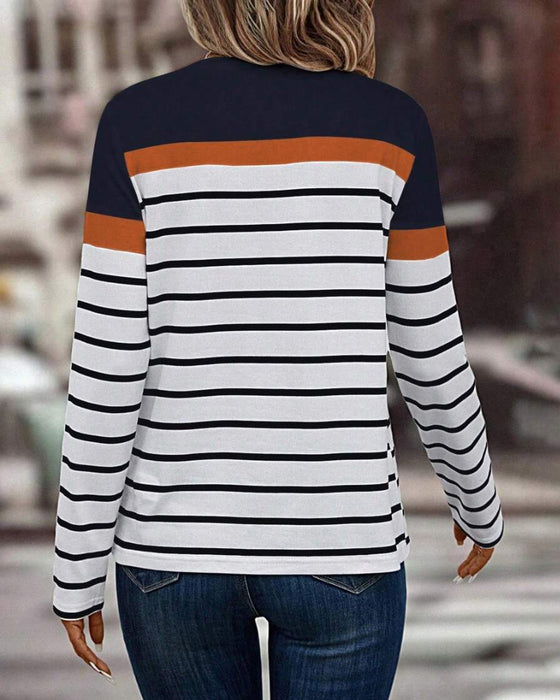 Top Mit Casual Streifenmuster und Kontrastfarbe