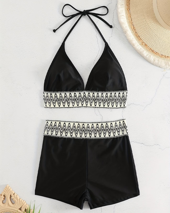 Bikini Welle Druck Halfterhals