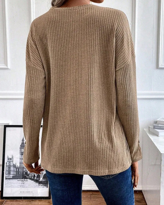 Bluse Gerippt Halber Reißverschluss Pullover