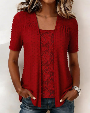 Bluse Gefälscht Zweiteilig Jacquard Spitze Patchwork
