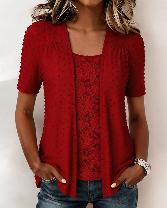 Bluse Gefälscht Zweiteilig Jacquard Spitze Patchwork