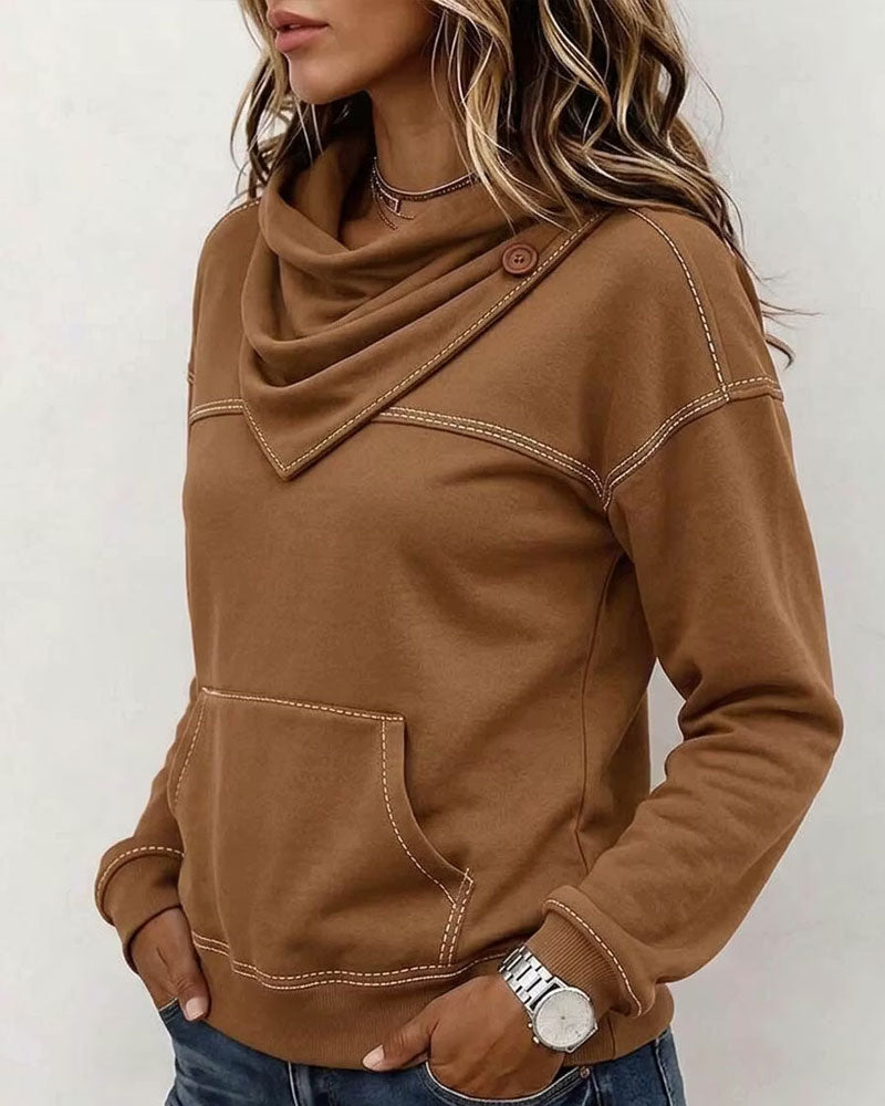 Sweatshirt Gestapelter Kragen Tasche Gespleißt