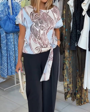 Bluse Mit Rundhals Schnürung Unregelmäßig