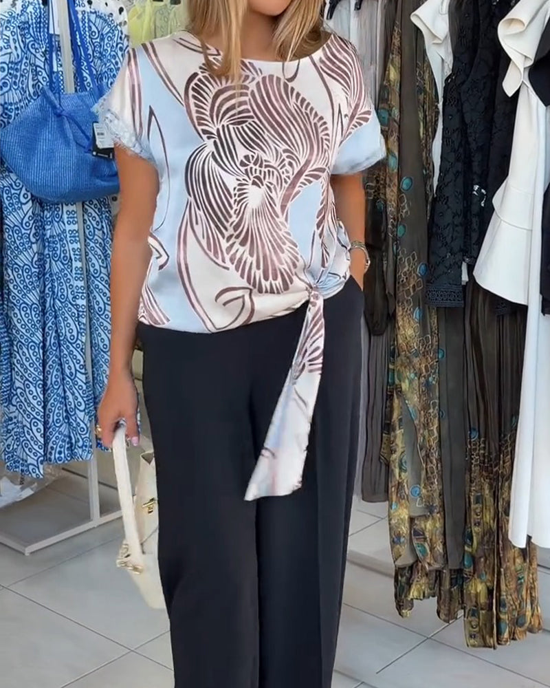 Bluse Mit Rundhals Schnürung Unregelmäßig