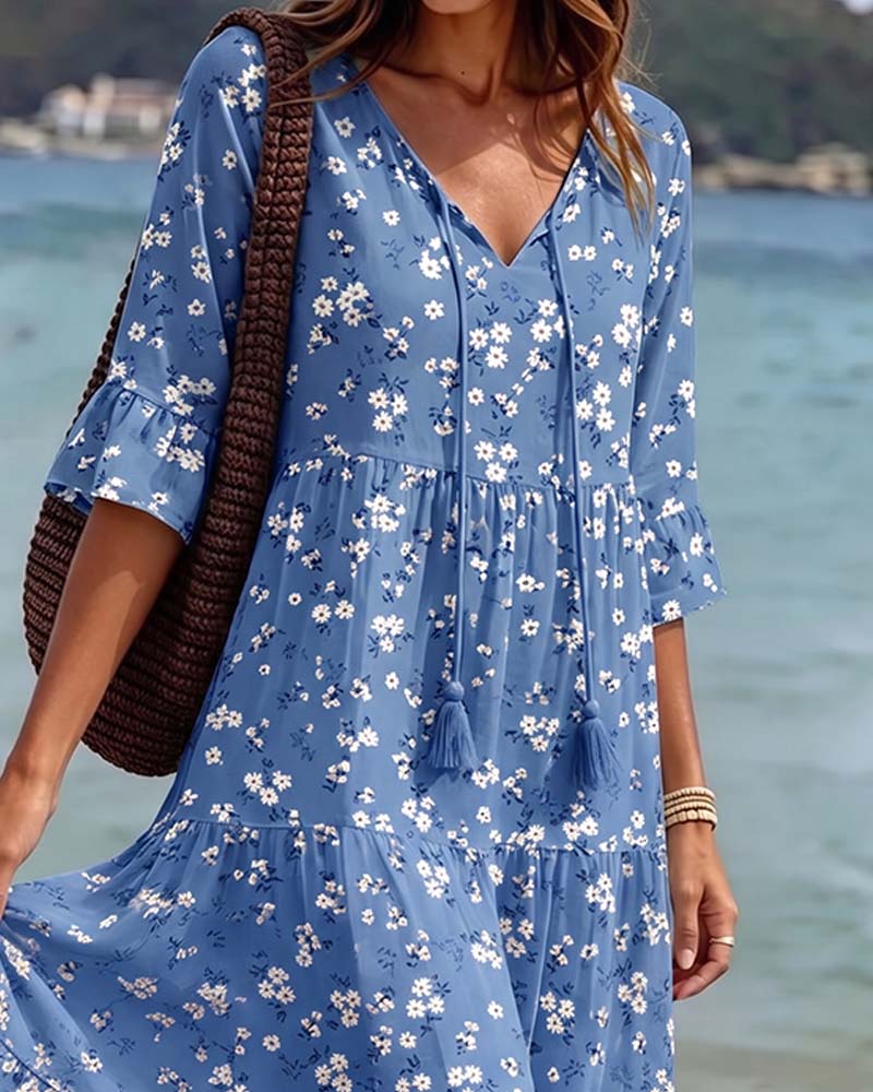 Kleid Blumig V-Ausschnitt Spaghettiträger