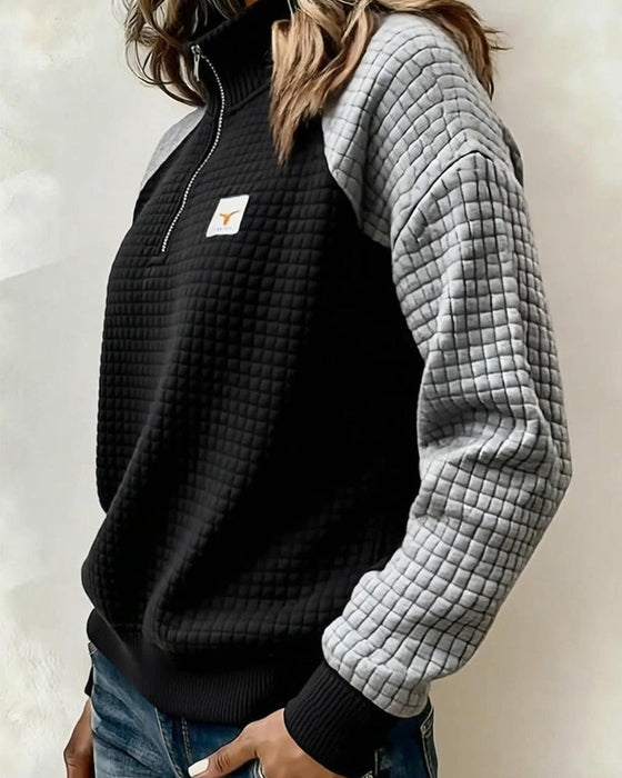 Sweatshirt Stehkragen Waffelmuster Colorblock