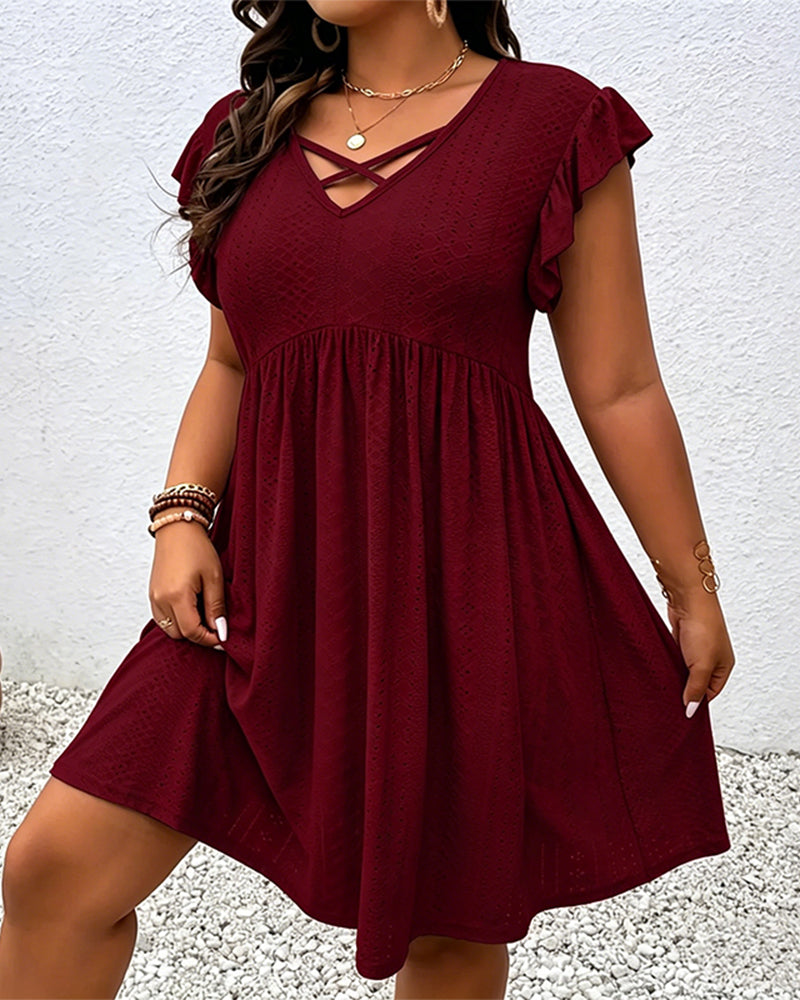 Kleid Einfarbig Durchbrochener Lotusblätterärmel