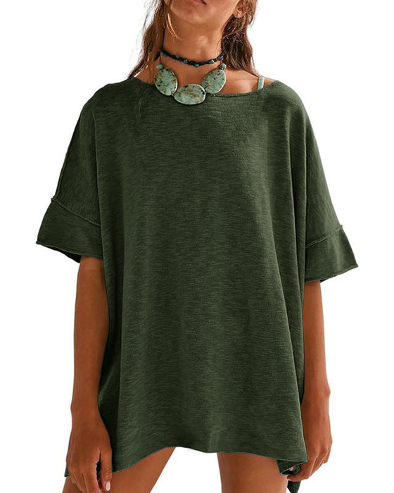 T-Shirt Einfarbig Patchwork Halber Ärmel
