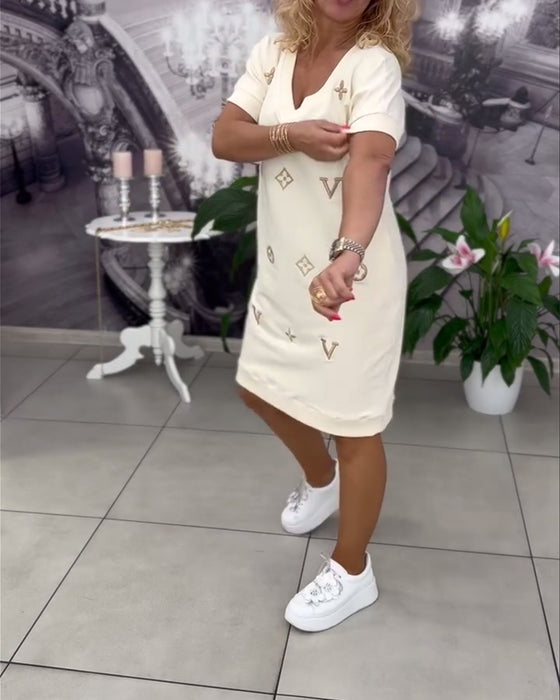 Kleid Mode V-Ausschnitt Kurzärmelig