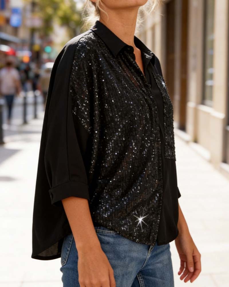 Stilvolles einfarbiges Hemd mit Patchwork-Revers