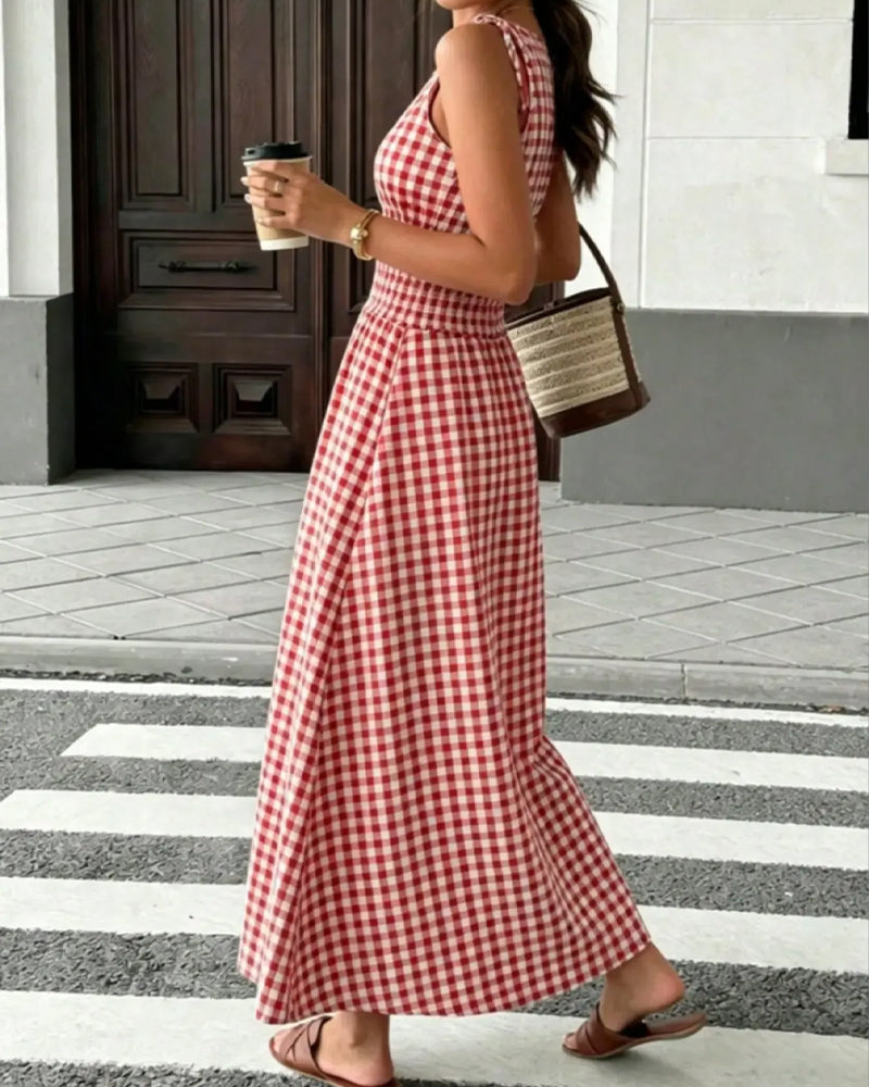 Kleid Schnürung Karo Träger A-Linie