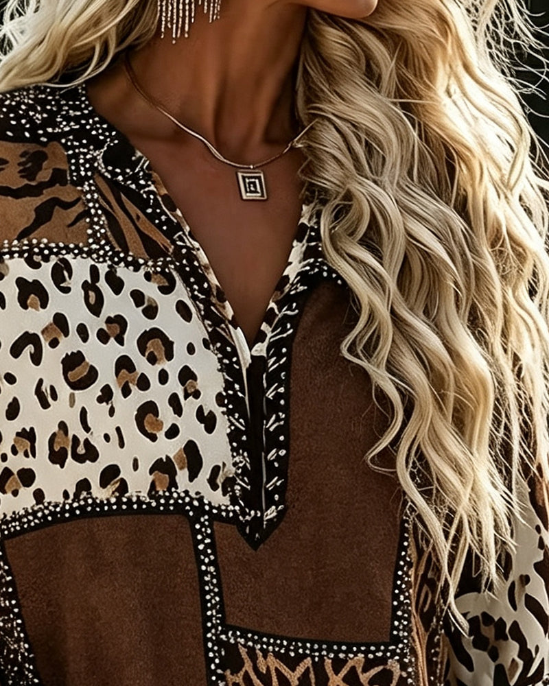 Bluse Leopard Farbblock
