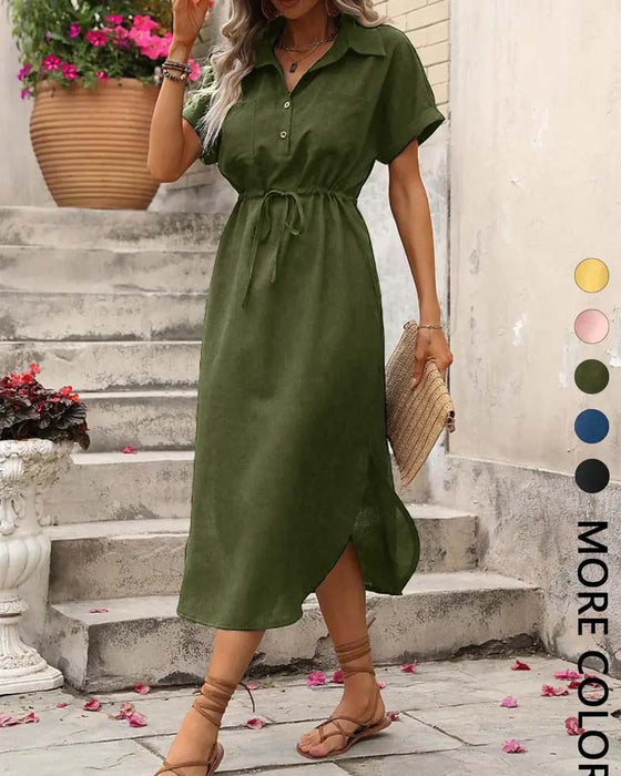 Kleid Revers Tailliert Hemd