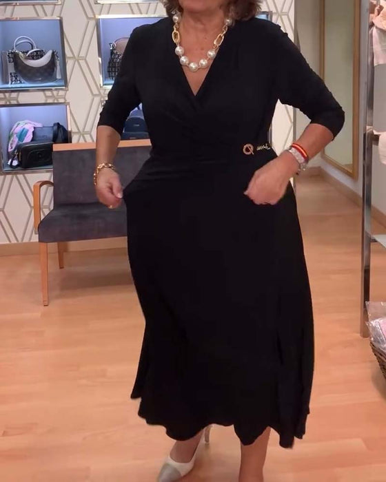 V-Ausschnitt Tailliert Taillenschlitz Kleid