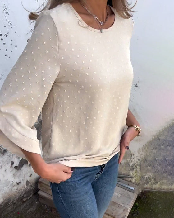 Bluse Langarm Rundhals Einfarbig