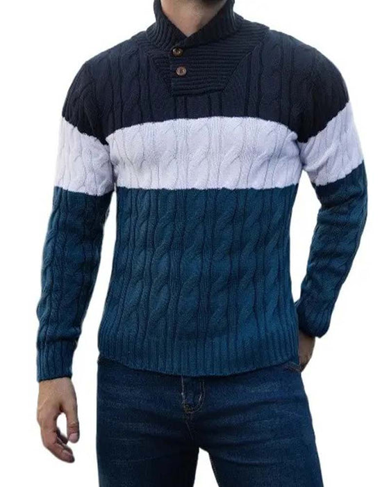 Pullover Hoher Hals Knopf Kontrast Herren