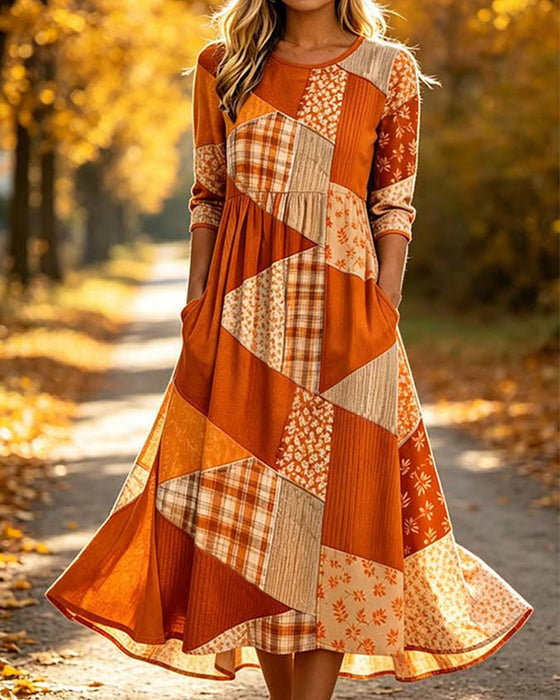 Kleid Patchwork Karo Blumig