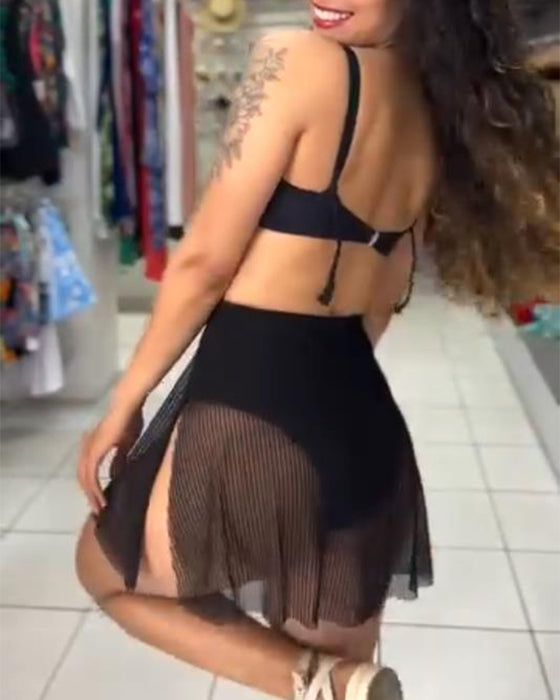 Bikini Sexy Unifarbe Netz Zweiteilig