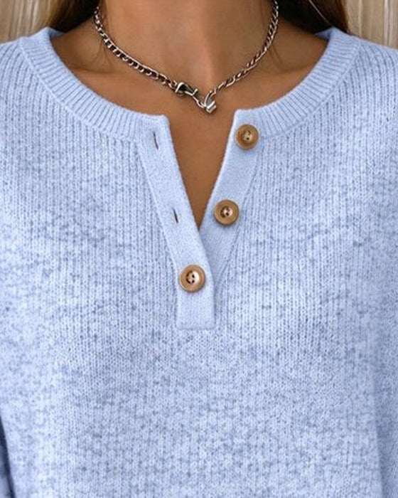 Sweatshirt Rundhals Geknöpft Gestreift Locker