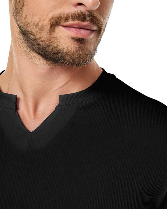 Herren V-Ausschnitt Langes Ripp-T-Shirt Mit Langen Ärmeln Für Training