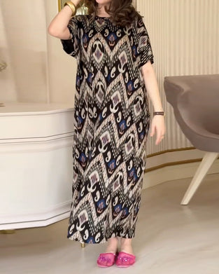 Kleid Runder Hals Gedruckt Locker Lang