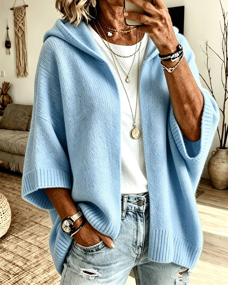 Cardigan 3/4 Ärmel Kapuze Lässig