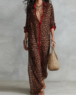 Kleid Revers Leopard Farbblock