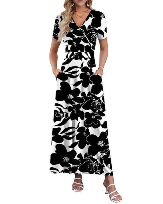 V-Ausschnitt Bedrucktes Kurzarmkleid
