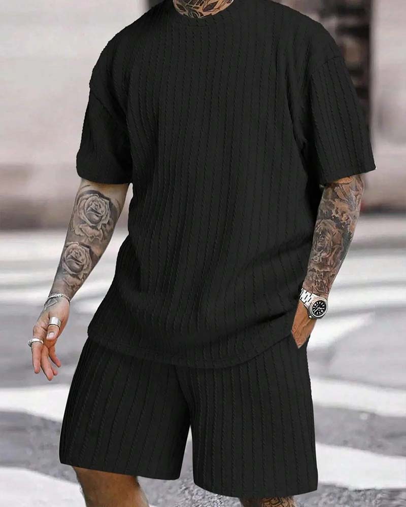 Herren Streifen T-Shirt Und Shorts Zweiteiliger Set
