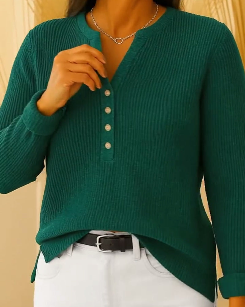 eleganter Pullover mit V-Ausschnitt und Knöpfen