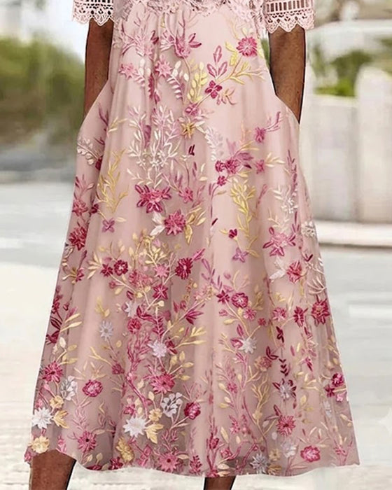Kleid Spitze Blumenmuster Patchwork A-Linie