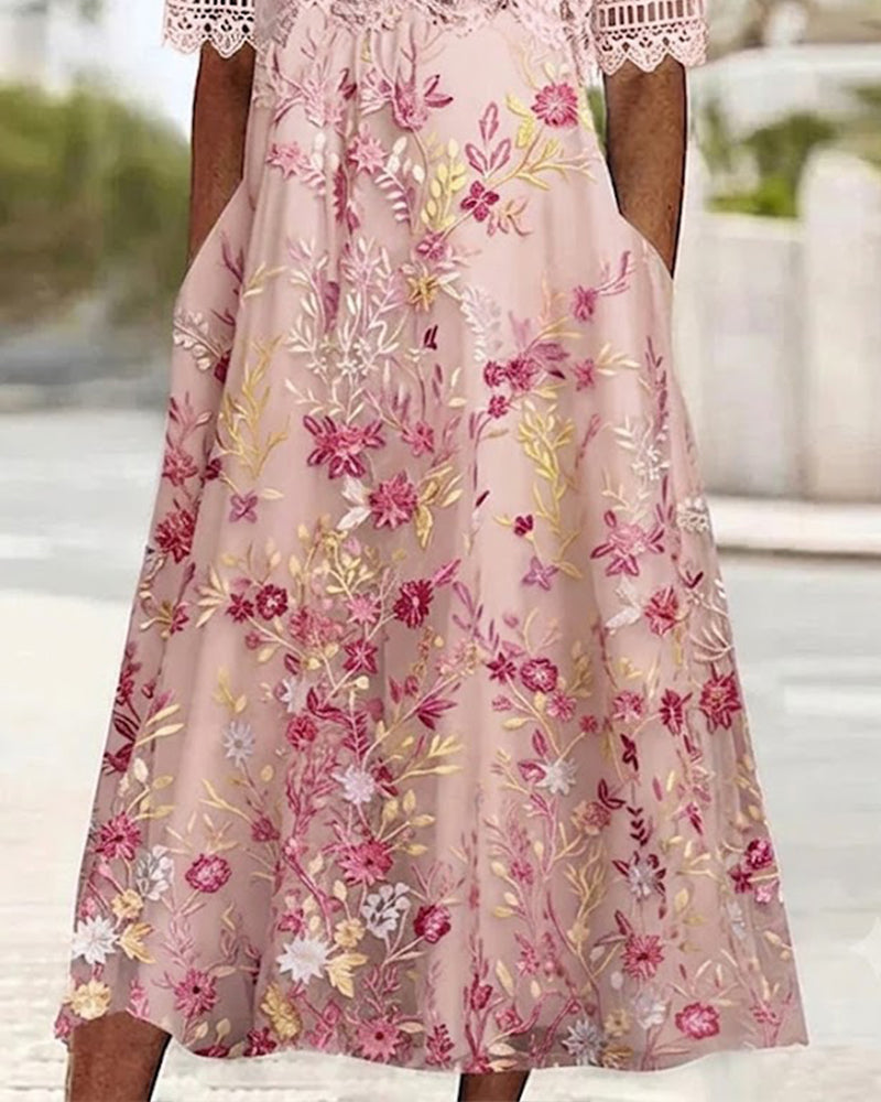 Kleid Spitze Blumenmuster Patchwork A-Linie