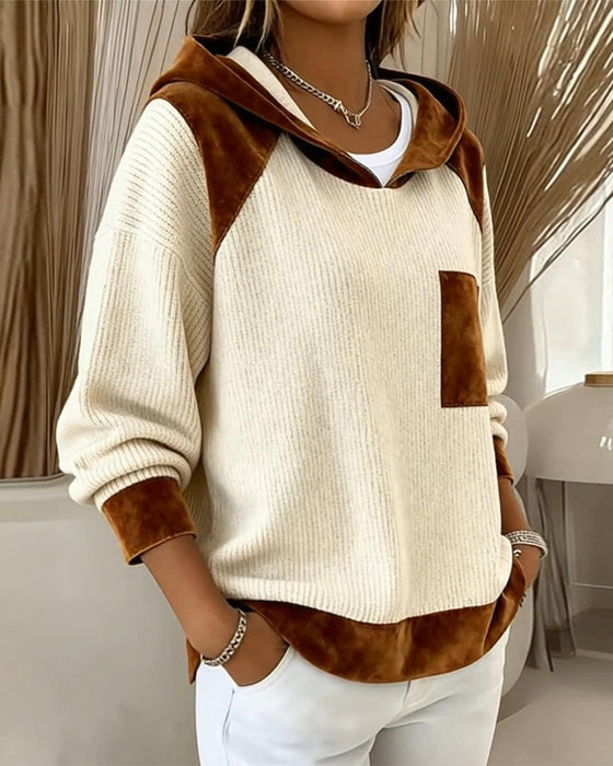 Sweatshirt Farbblock Casual Mit Kapuze