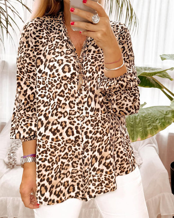 Bluse Langarm modischer Leopardenprint