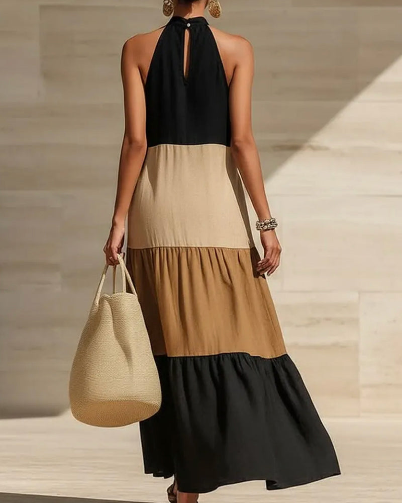 Kleider Halter Off-Shoulder Patchwork Farbblock