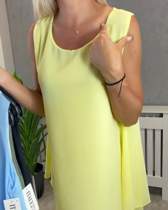 Kleid Ärmellos Einfarbig Lässig