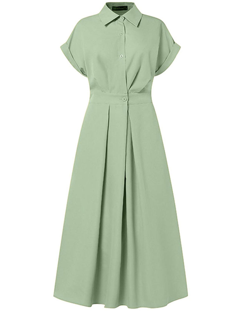 Kleid A-Linie Bindung Hohe Taille Knopf